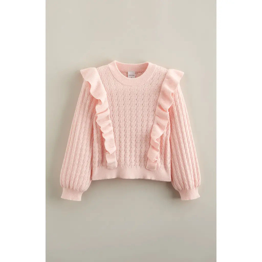 Nordstrom Kids' Ruffle Cotton Pointelle Sweater in Pink Fondant at Nordstrom Rack, Size 4 | Nordstrom Rack