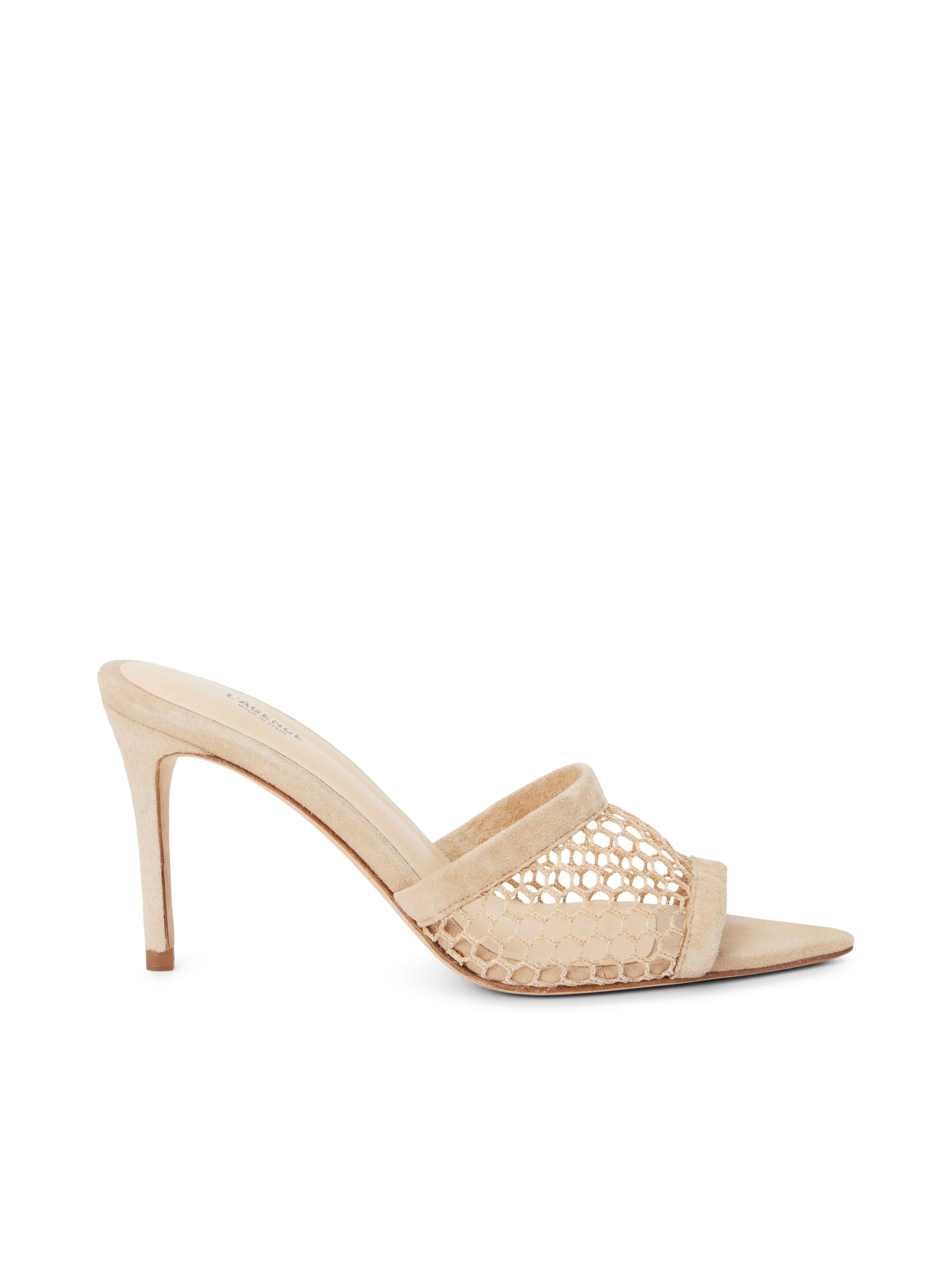 L'AGENCE Romilly Open Toe Mule in Nude Suede | L'Agence