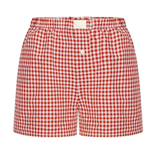Gingham Boxer Shorts for Women Trendy Summer Y2k Low Rise Lounge Shorts Coquette Pajama Shorts Preppy Clothes (Red Gingham,3XL,XXX-Large) | Amazon (US)