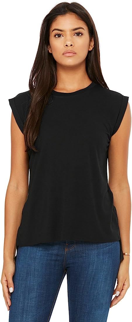 Bella + Canvas Women's Flowy Muscle Tee with Rolled Cuff | Amazon (US)