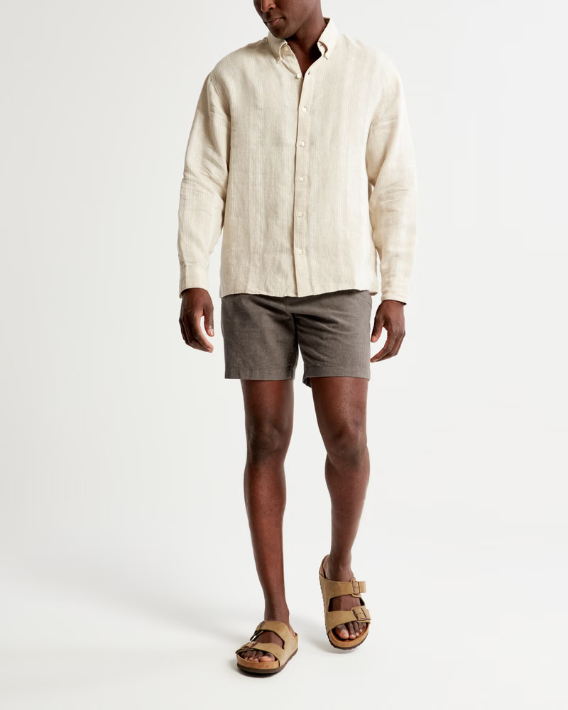 Men's 7 Inch Linen-Blend Plainfront Short | Men's Bottoms | Abercrombie.com | Abercrombie & Fitch (US)