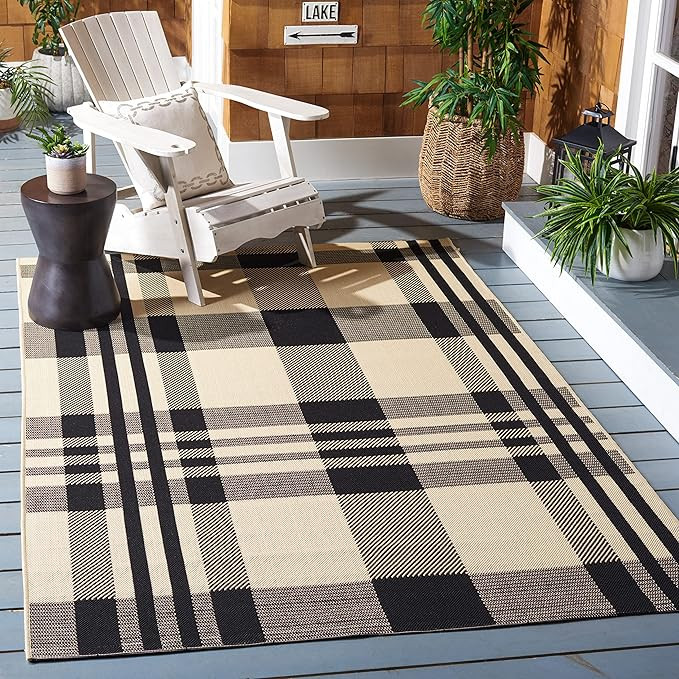 SAFAVIEH Courtyard Collection 5'3" x 7'7" Black/Bone CY6201 Plaid Indoor/ Outdoor--Waterproof Eas... | Amazon (US)