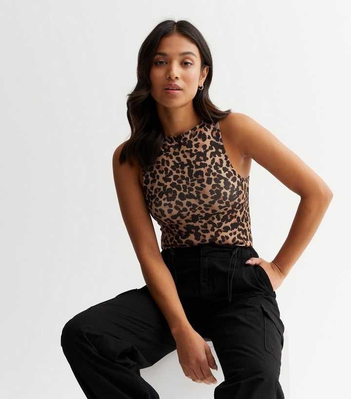 Petite Brown Leopard Print Slinky Racer Back Bodysuit
						
						Add to Saved Items
						Remov... | New Look (UK)