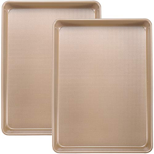 JOHO BAKING 2 Pack Jelly Roll Pan 15x10 Inch, Diamond Texture Nonstick Cookie Sheet, 0.8mm Thick Heavy Duty Steel Baking Tray, Commercial Gold Baking Pans | Amazon (US)