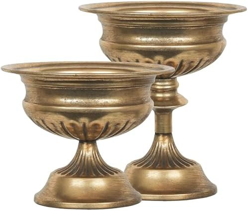WORTH Gold Color Urn Vases for Centerpieces Set of 2 (Large: 8.8" H x 7.8" Dia. & Small: 6.1" H x... | Amazon (US)