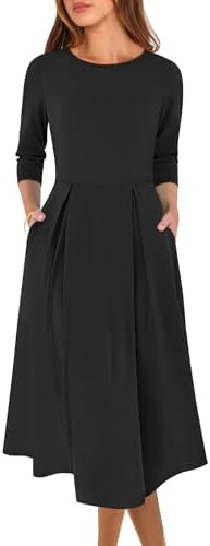 Prinbara Women's 3/4 Sleeve Midi Dresses 2025 Fall Casual Boho A-Line Flowy Swing Summer Floral T... | Amazon (US)