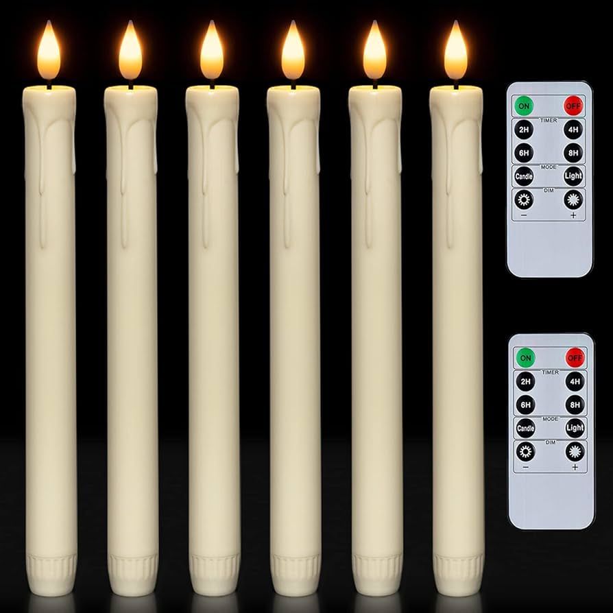 Homemory 6 Pcs Flameless Taper Candles with Remote, Timer, Dimmer, Ivory Battery Operated CandleS... | Amazon (US)