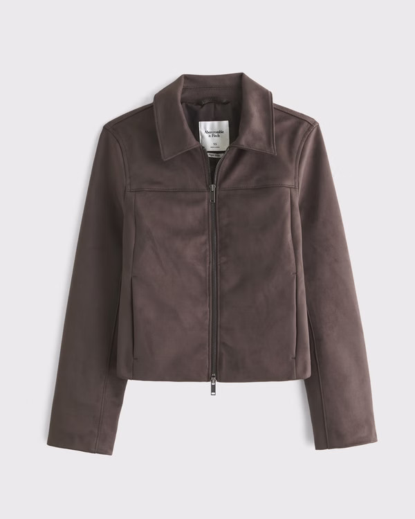 Slim Zip Vegan Suede Jacket | Abercrombie & Fitch (US)