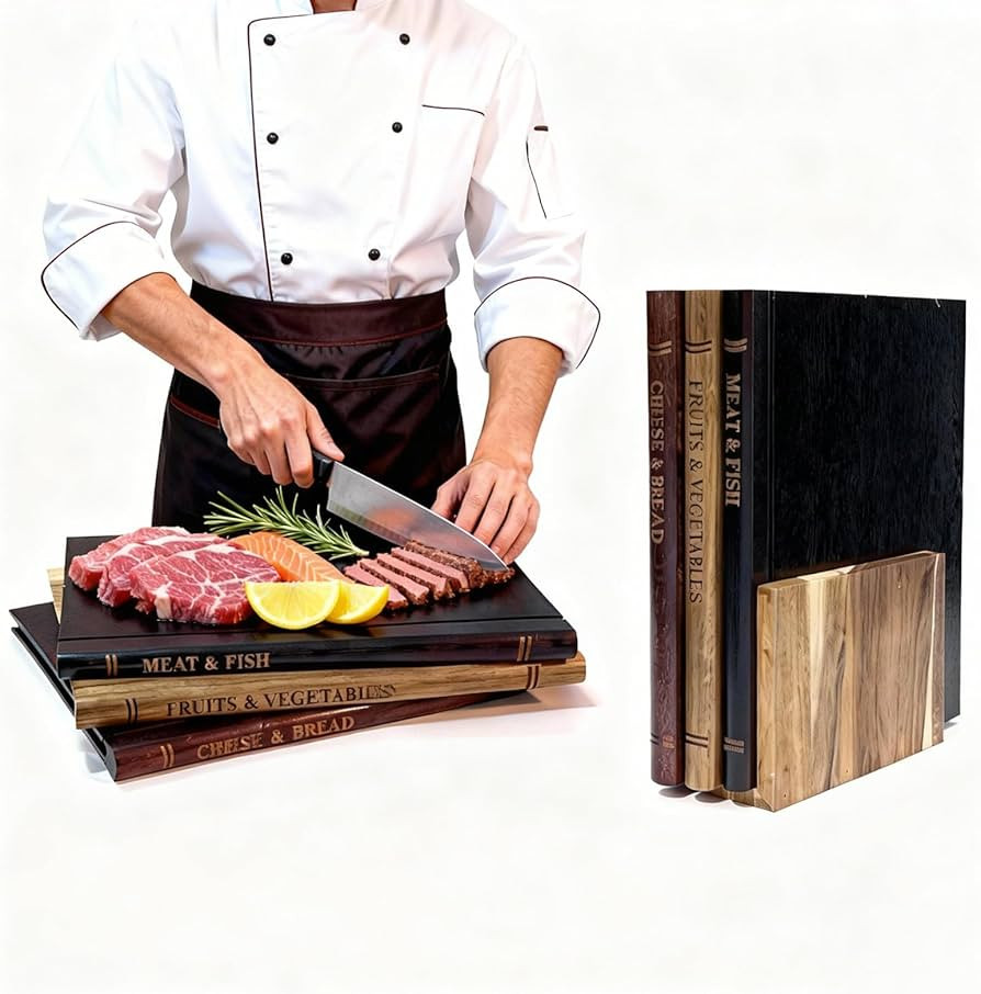 Book Cutting Board Set of 3, Library Cutting Board That Looks Like Books, Acacia Wood with Stand ... | Amazon (US)