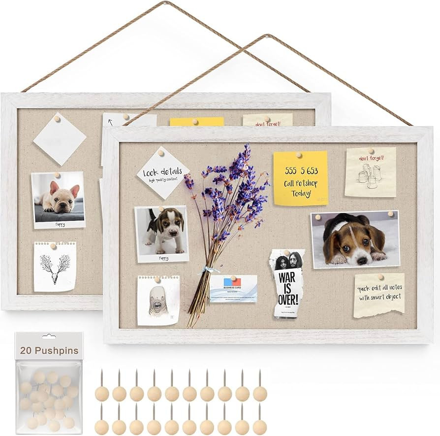 Miratino 2-Pack Cork Board with Linen 16x11 inch Bulletin Board Office Decor Hanging Pin Wood Fra... | Amazon (US)