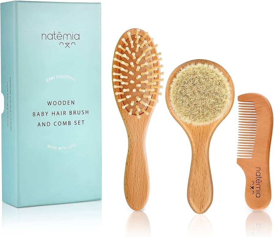 Natemia Baby Hair Brush and Comb Set - Wooden Soft Bristle Brush, Cradle Cap Brush for Newborns a... | Amazon (US)