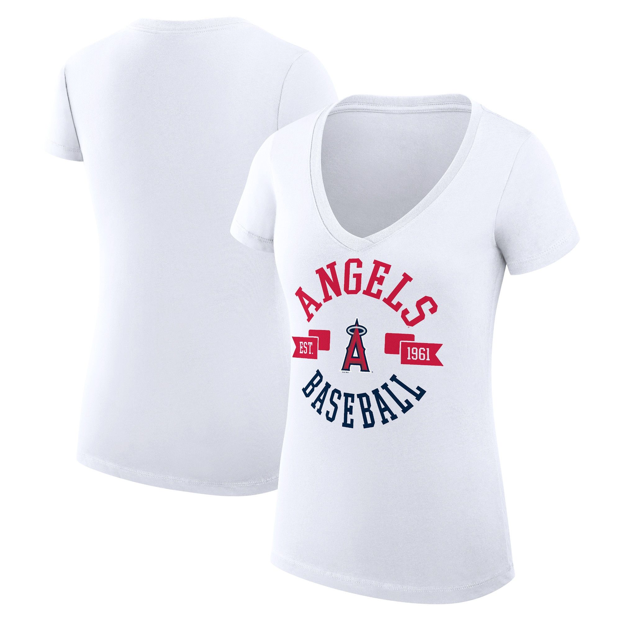 Women's Los Angeles Angels G-III 4Her by Carl Banks White City Graphic V-Neck Fitted T-Shirt | MLB Shop