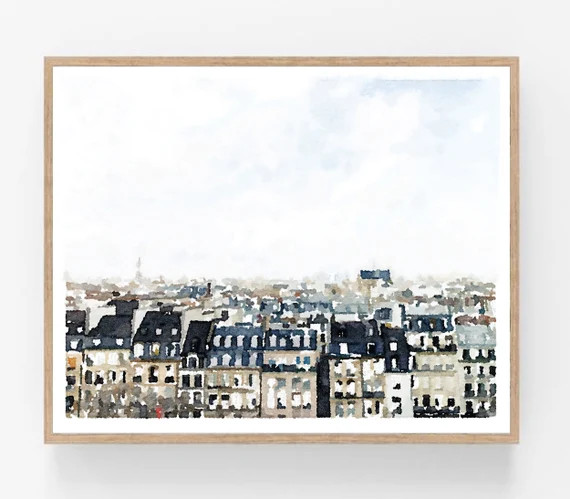 Paris Print Skyline Watercolor Wall Art Digital Printable | Etsy | Etsy (US)