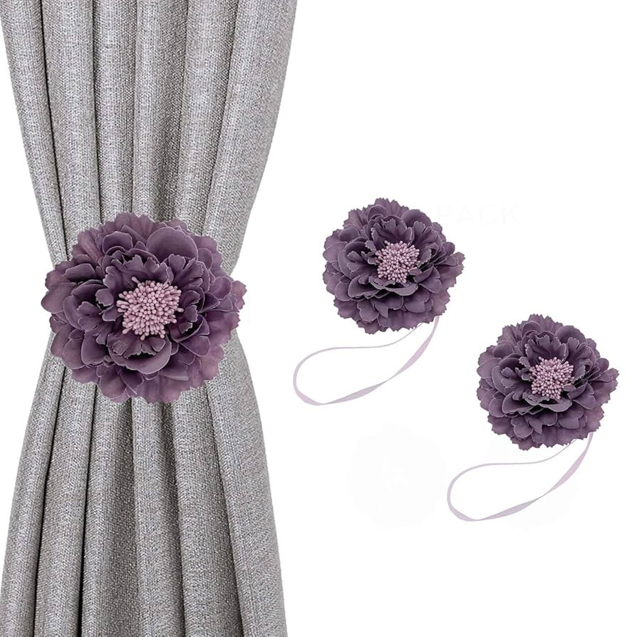 CHICTIE 2 Piece Large Cloth Flower Magnetic Curtain Tieback Wedding Decorative Holdbacks Rope Ame... | Amazon (US)