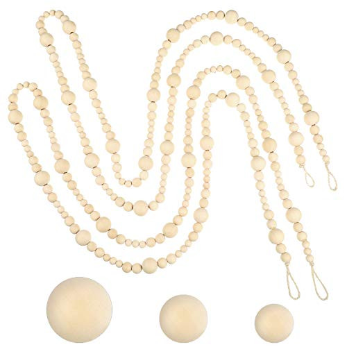 2 Pieces Wooden Beaded Garland Christmas Tree Wood Bead Garland 13.6 Feet Fall Thanksgiving Garland  | Amazon (US)