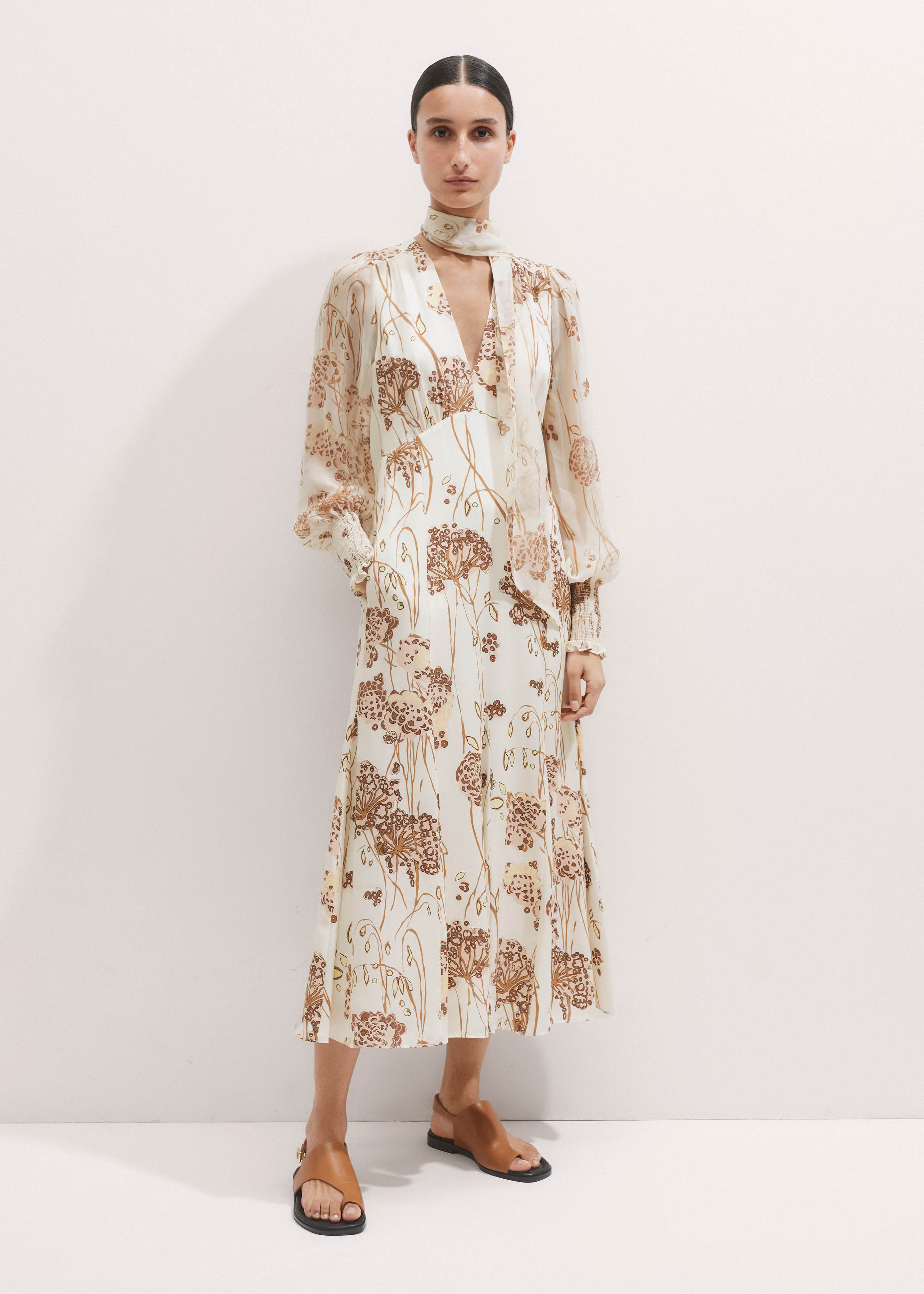 Women's Cream Hydrangea Print Maxi Dress + Tie | ME+EM | ME+EM Global (Excluding US)