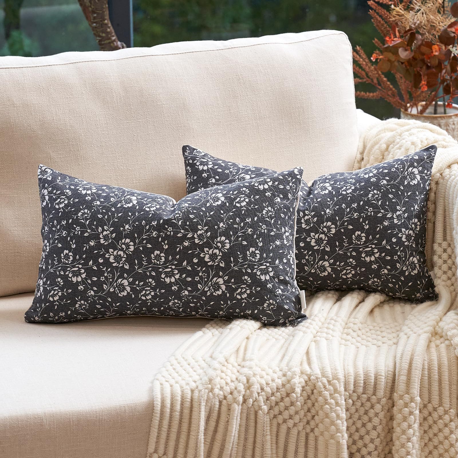 Alerfa Set of 2 Floral Lumbar Pillow Covers 12x20, Vintage Block Print Throw Pillow Covers Decora... | Amazon (US)