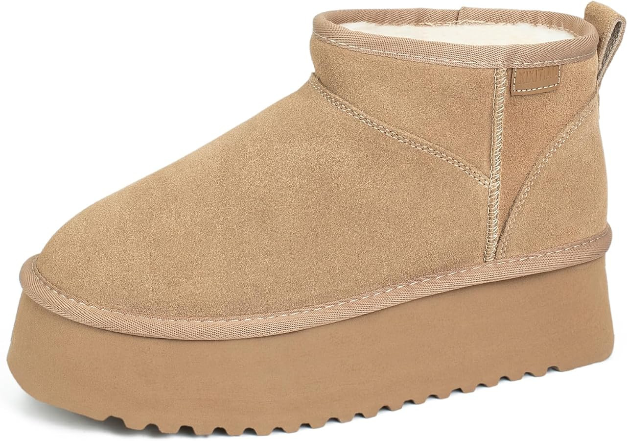 Mini Boots for Women,Platform Ankle Snow Boots Womens,Genuine Suede Winter Boots with Cozy Stretc... | Amazon (US)