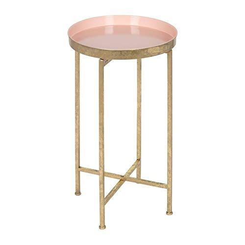 Kate and Laurel Celia Round Metal Foldable Tray Accent Table, Pink with Gold Base | Amazon (US)