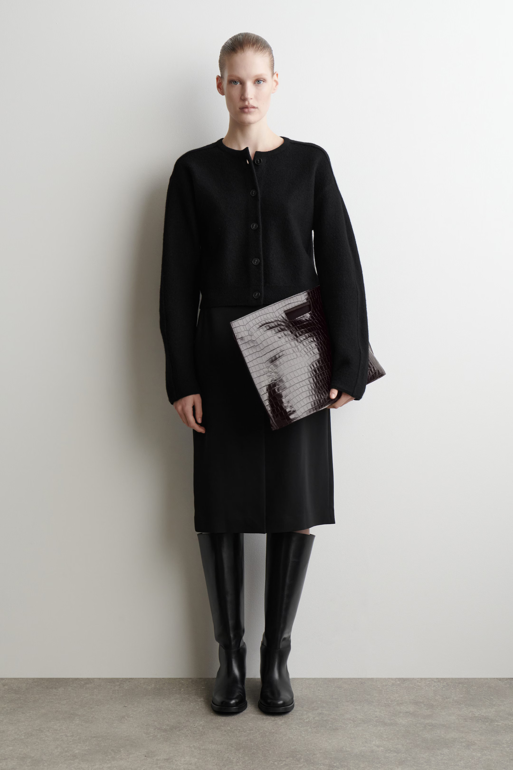 BOILED-WOOL CARDIGAN - BLACK | COS GB | COS UK