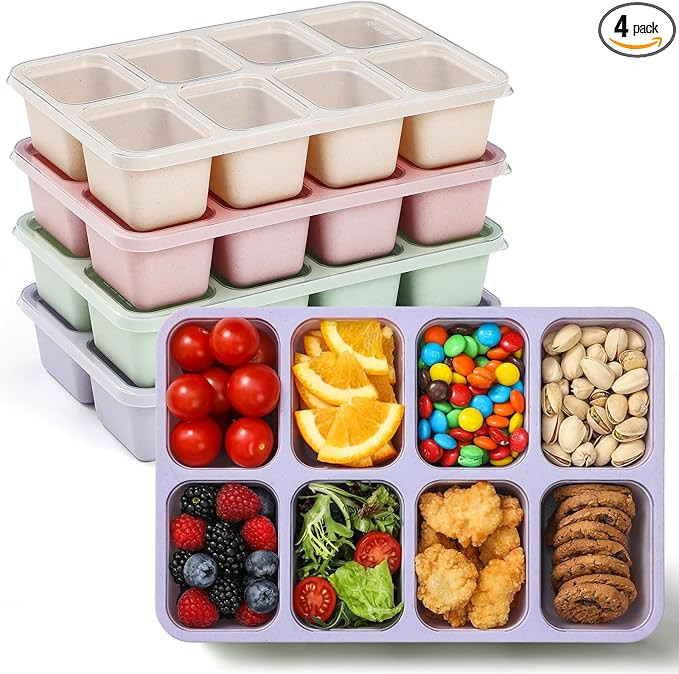 4 Pack Snackle Box Container with Lids, Dishwasher Safe 8 Compartment Divided Snack Serving Tray ... | Amazon (US)