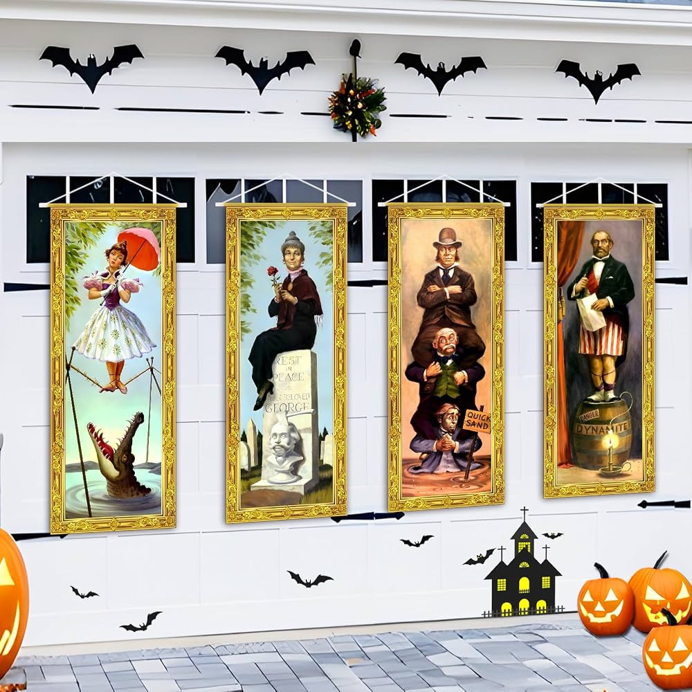 Halloween Decorations Large 4 PCS Haunted Mansion Stretching Portraits Vintage Vinyl Backdrop Dec... | Amazon (US)