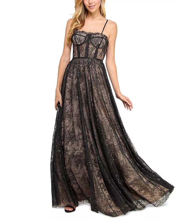 Say Yes Juniors' Sequin-Lace Bustier Sweetheart-Neck Gown, Created for Macy's - Macy's | Macy's