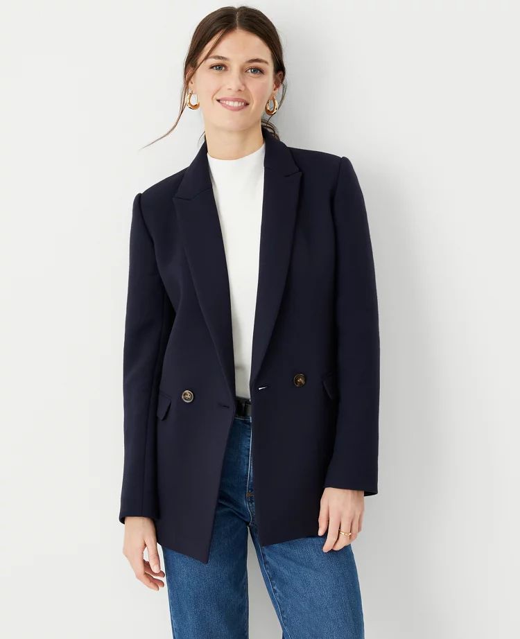 The Relaxed Double Breasted Long Blazer in Twill | Ann Taylor (US)