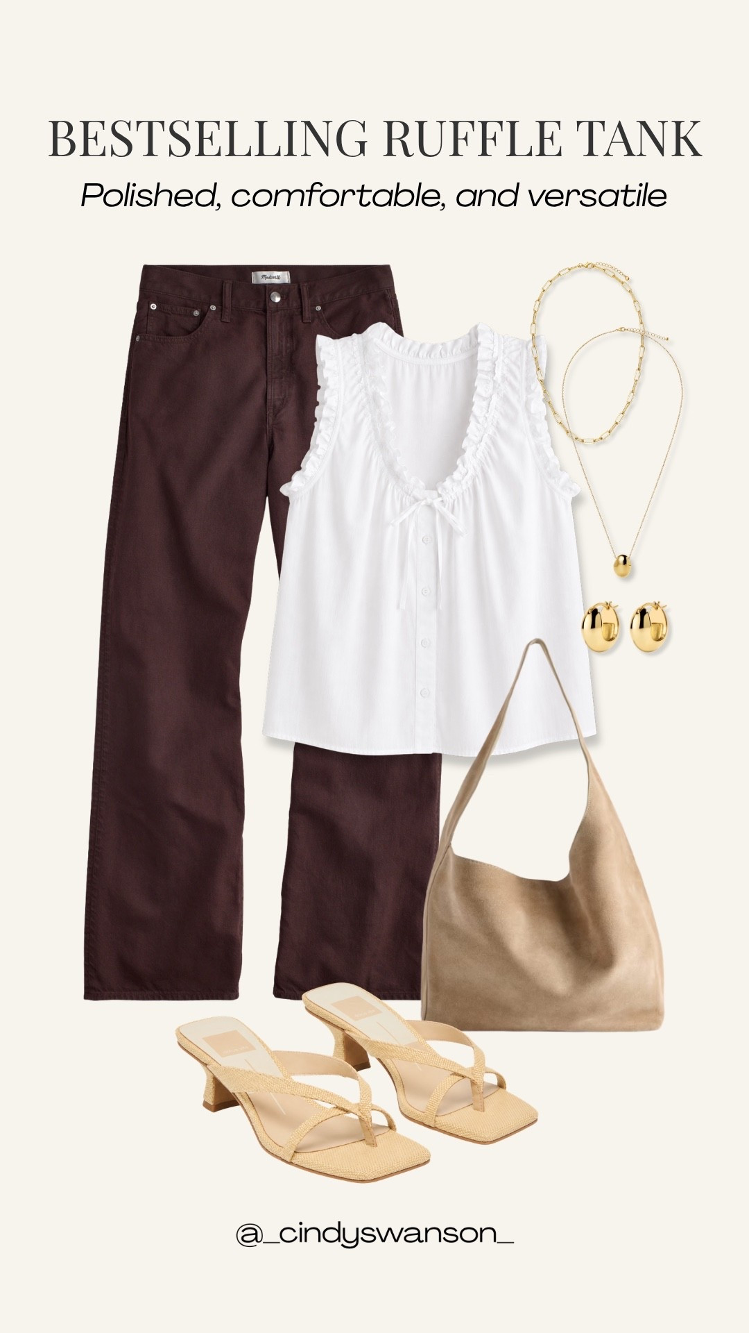 This bestselling ruffle tank is one of those easy pieces that makes an outfit feel instantly polished. I love it with chocolate brown jeans and neutral accessories, the feminine ruffle detail adds just enough interest while keeping the look classic, comfortable, and easy to wear.

💡 LTK MADE EASY
❤️ Heart = Support my posts!
🔖 Save = Get sale & restock alerts
📋 Lists = Keep favorites organized
📲 Share = Send lists and products to a friend. Hello, Christmas List!
💬 Comment = Ask me anything about what I’m wearing.:-)

#LTKootd #LTKOver40 #LTKWorkwear