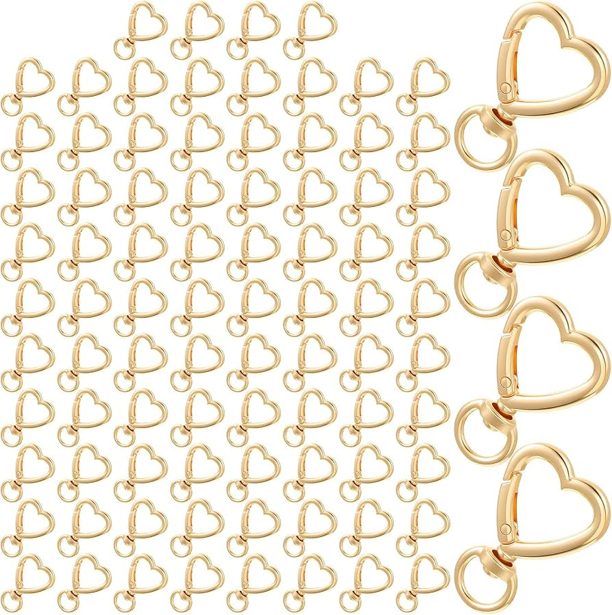 80 Pcs Gold Heart Keychain Clip, Swivel Lobster Claw Clasps with D-Rings, Zinc Alloy Heart Carabi... | Amazon (US)