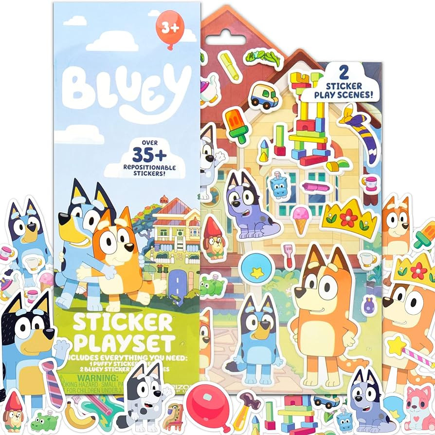 Horizon Group USA Bluey Sticker Playset, 2 Sticker Play Scenes, 35+ Reusable Puffy Bluey Repositi... | Amazon (US)