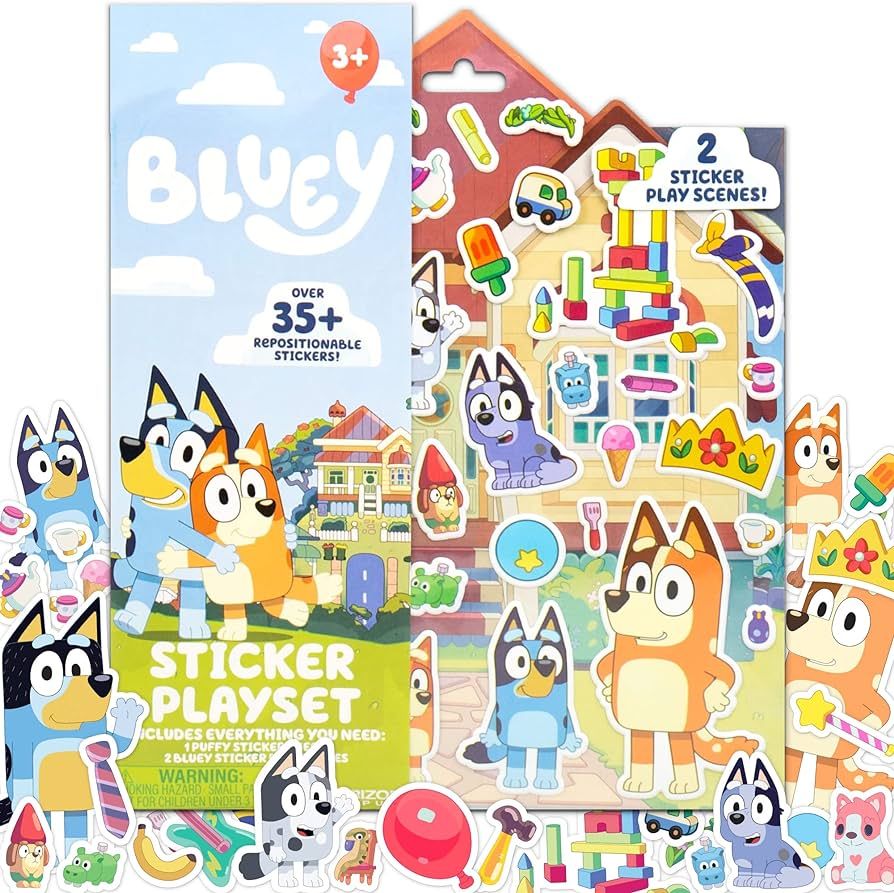 Horizon Group USA Bluey Sticker Playset, 35+ Reusable Stickers, 2 Sticker Play Scenes, Puffy Blue... | Amazon (US)