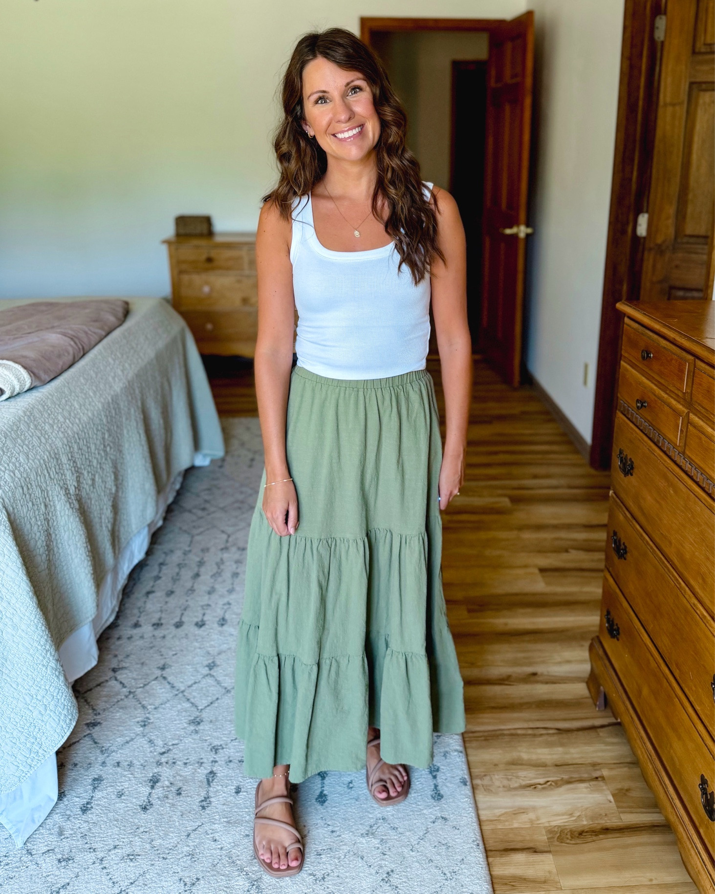 Amazon try-on✨

White tank—small
Green skirt-small
Orange floral skirt-small
Green printed dress-small
Red/pink printed dress-small 

My croc sandal are size 6

#LTKPetite #LTKgrwm #LTKootd