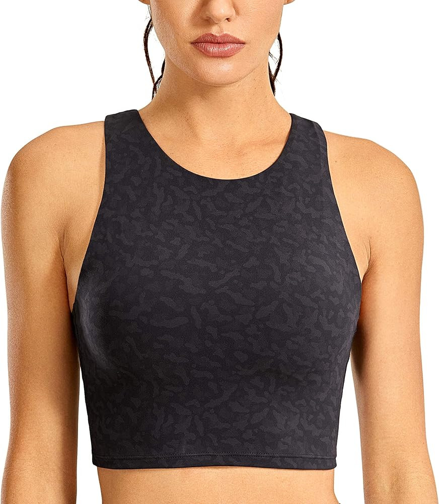 CRZ YOGA Women's High Neck Longline Sports Bra Racerback Crop Top Yoga Tank Top with Built in Bra | Amazon (US)