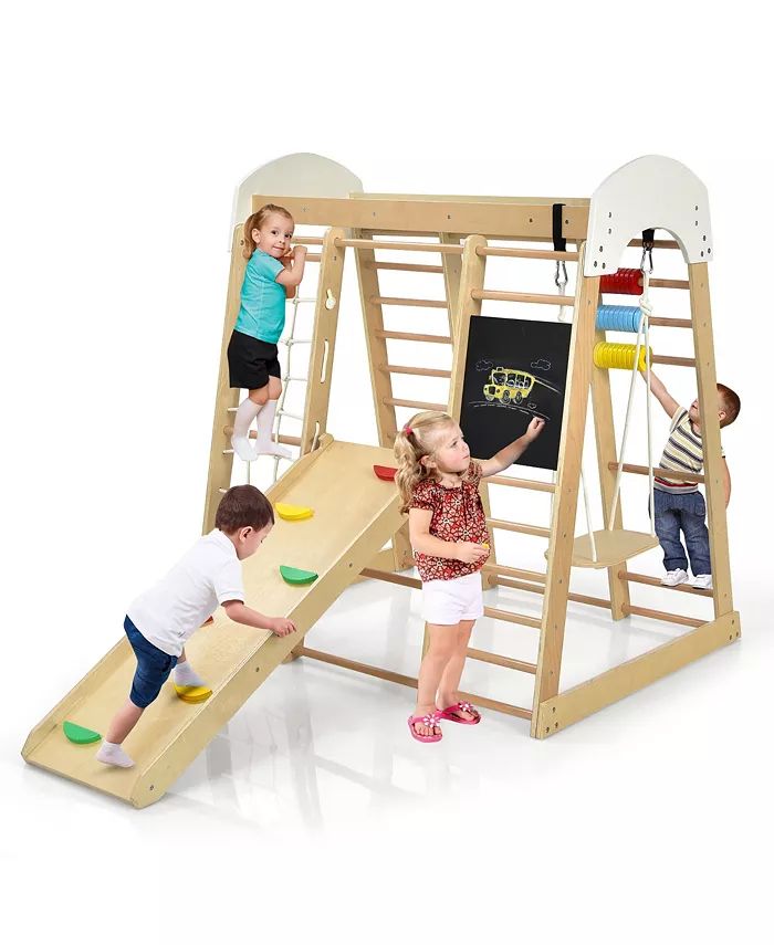 Indoor Playground Climbing Gym Kids Wooden 8 in 1 Climber Playset for Children | Macy's