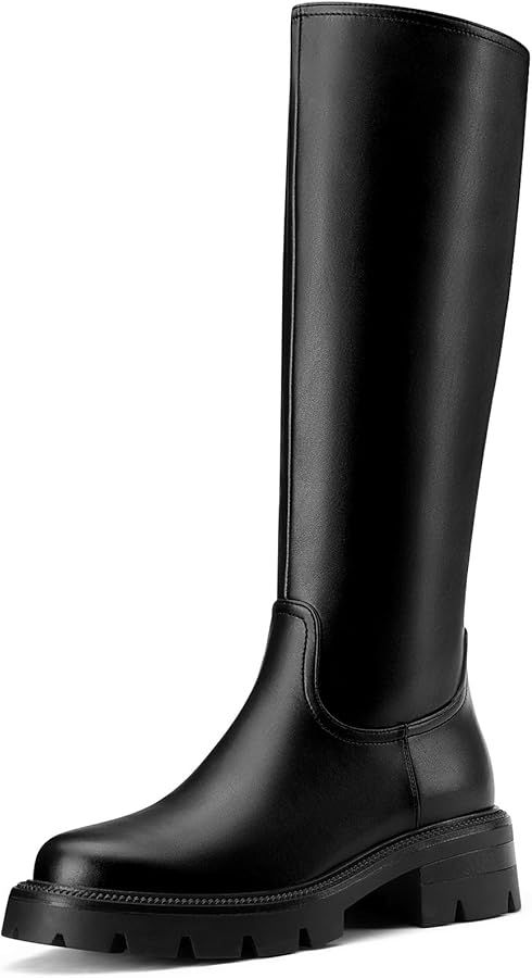 DearOnly Womens Wide Calf Knee High Boots Round Toe Platform Chunky Heel Boots Side Zipper Lug So... | Amazon (US)