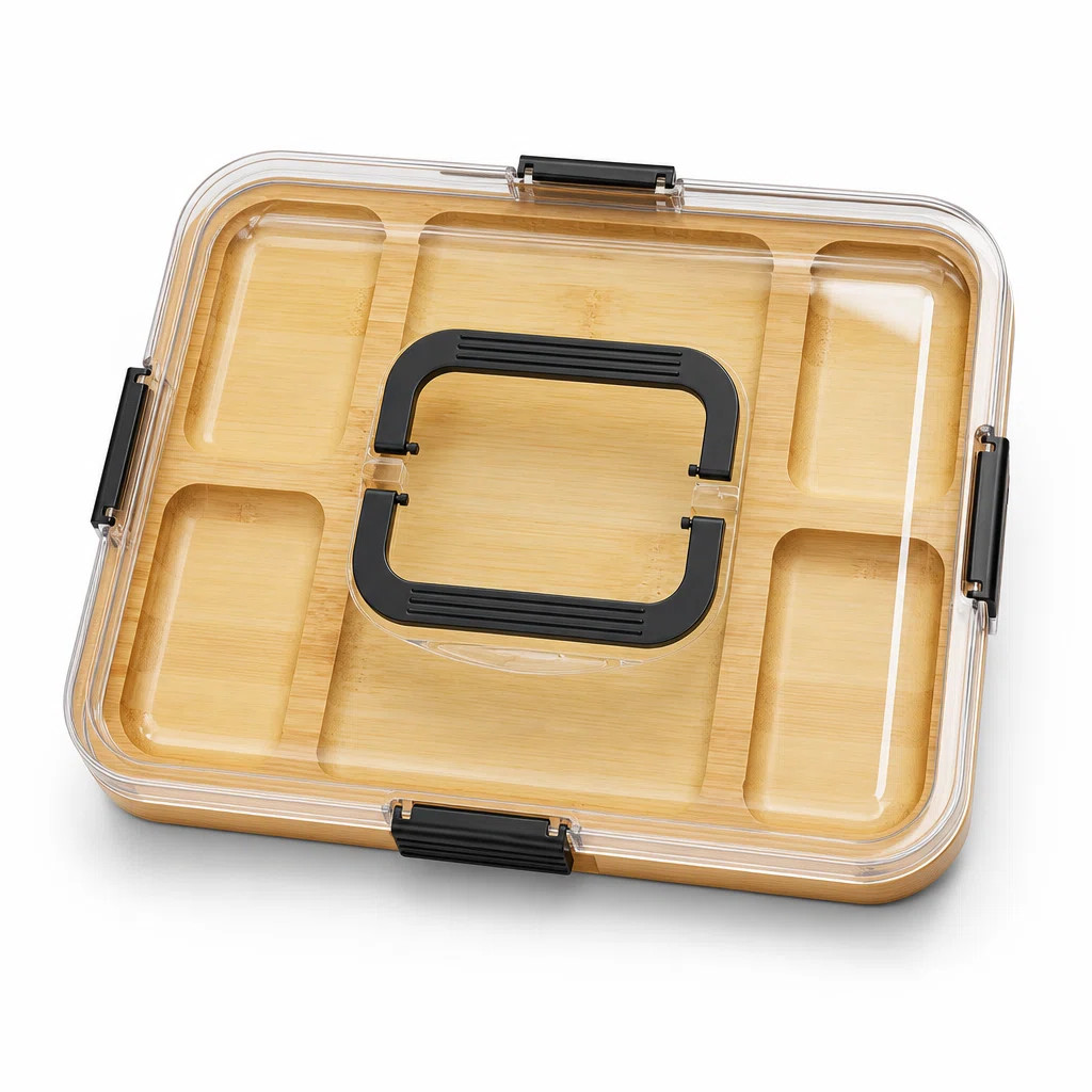 Charcuterie Board with Clear Lid, Portable Bamboo Serving Tray with Handles, 5 Compartments, Travel Cheese Cutting Board for Picnics, Housewarming Gif | Wayfair North America