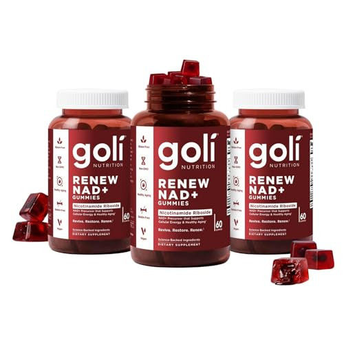 Goli World’s First Renew NAD+, 60 Count Each (3 Pack, 180 Total) – Nicotinamide Riboside (NR) – Cellular Energy & Healthy Aging Support – Vegan, Non-GMO, Gelatin-Free Liquid-Center Gummies | Amazon (US)