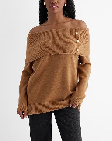 Novelty Button Off The Shoulder Oversized Sweater | Express
