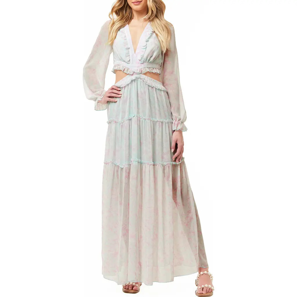 BY DESIGN France Long Sleeve Chiffon Maxi Dress in Mint Multi at Nordstrom Rack, Size Medium | Nordstrom Rack