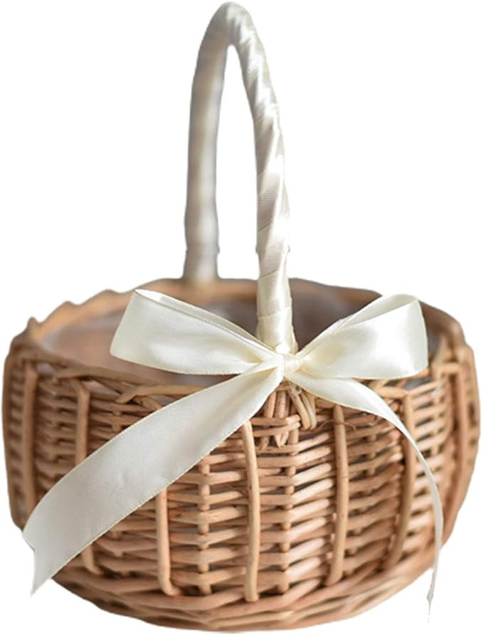 oAtm0eBcl Flower Basket Woven Hand-Held Wicker Decorative Picnic Storage Basket-Willow Handwoven ... | Amazon (US)