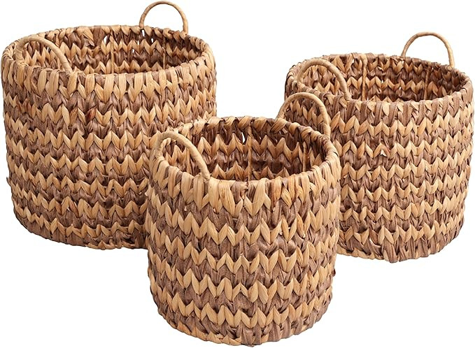 happimess BSK2022B-3SET Cassia Farmhouse Handwoven Two-Tone Water Hyacinth Nesting Storage Basket... | Amazon (US)