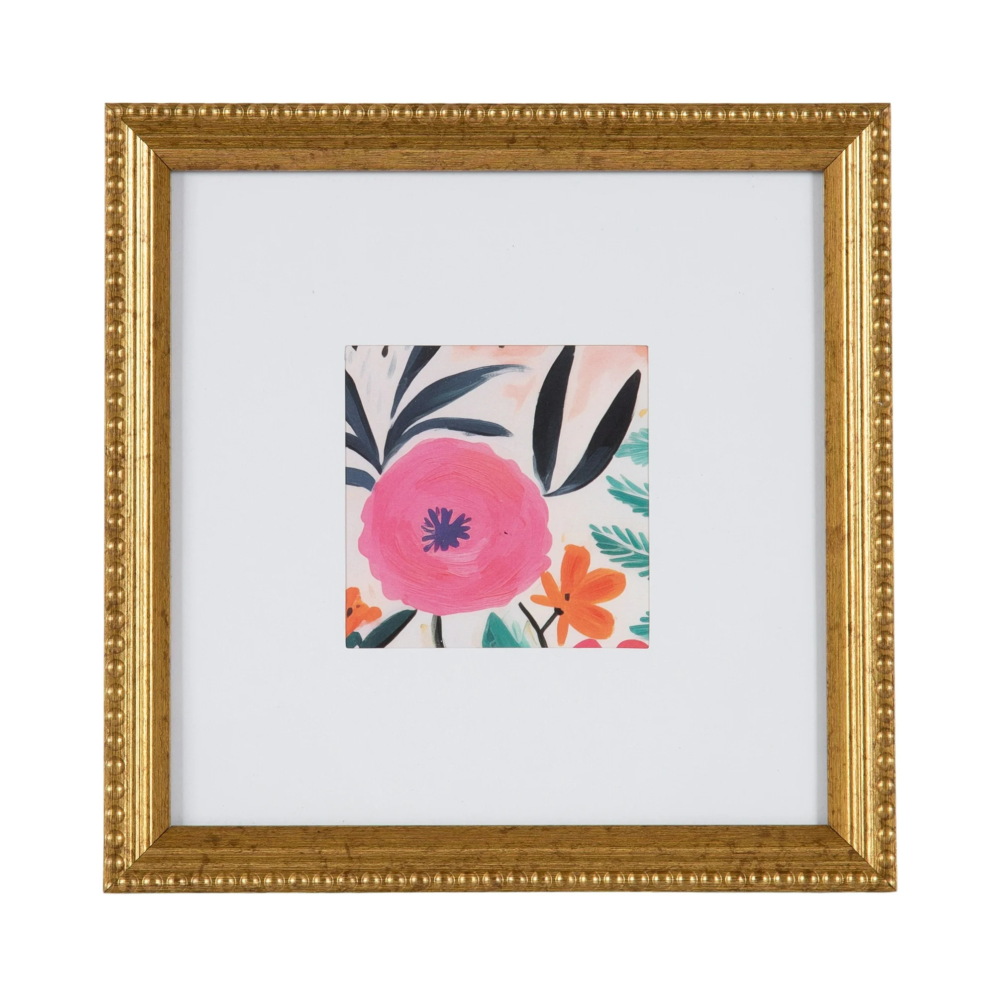 DesignOvation 8x8 Matted for 4x4 Beaded Gold Decorative Tabletop Picture Frame - Walmart.com | Walmart (US)