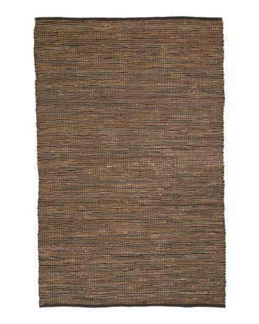 Leather And Cotton Flat Weave Area Rug | TJ Maxx