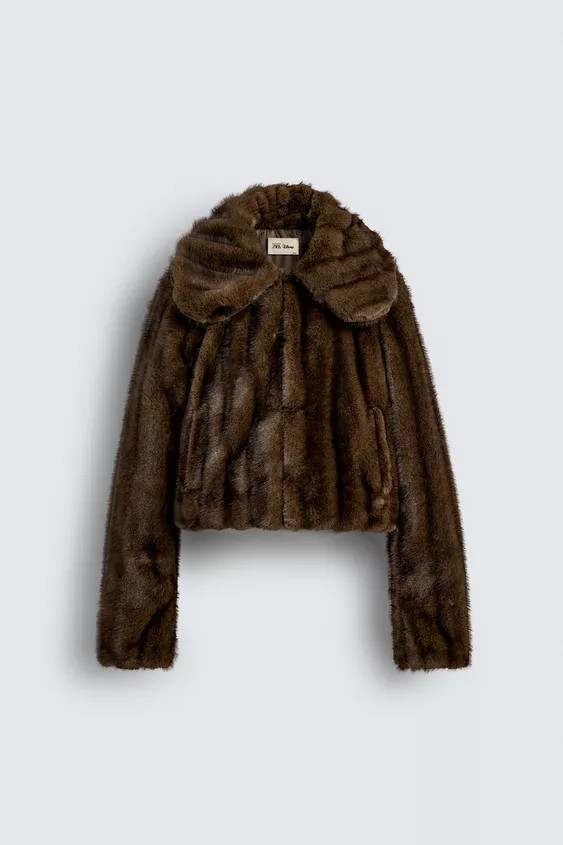 CROPPED FIT FAUX FUR JACKET HARRY LAMBERT FOR ZARA X DISNEY | Zara UK