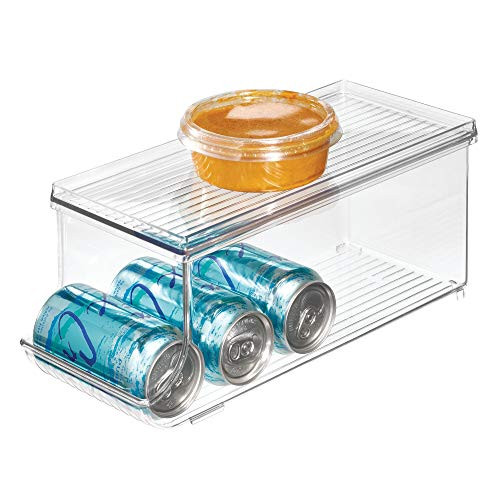 iDesign Plastic Beverage Fridge Organizer with Lid, Clear Plastic – 13.84” x 5.7” x 5.8” – Kitchen S | Amazon (US)