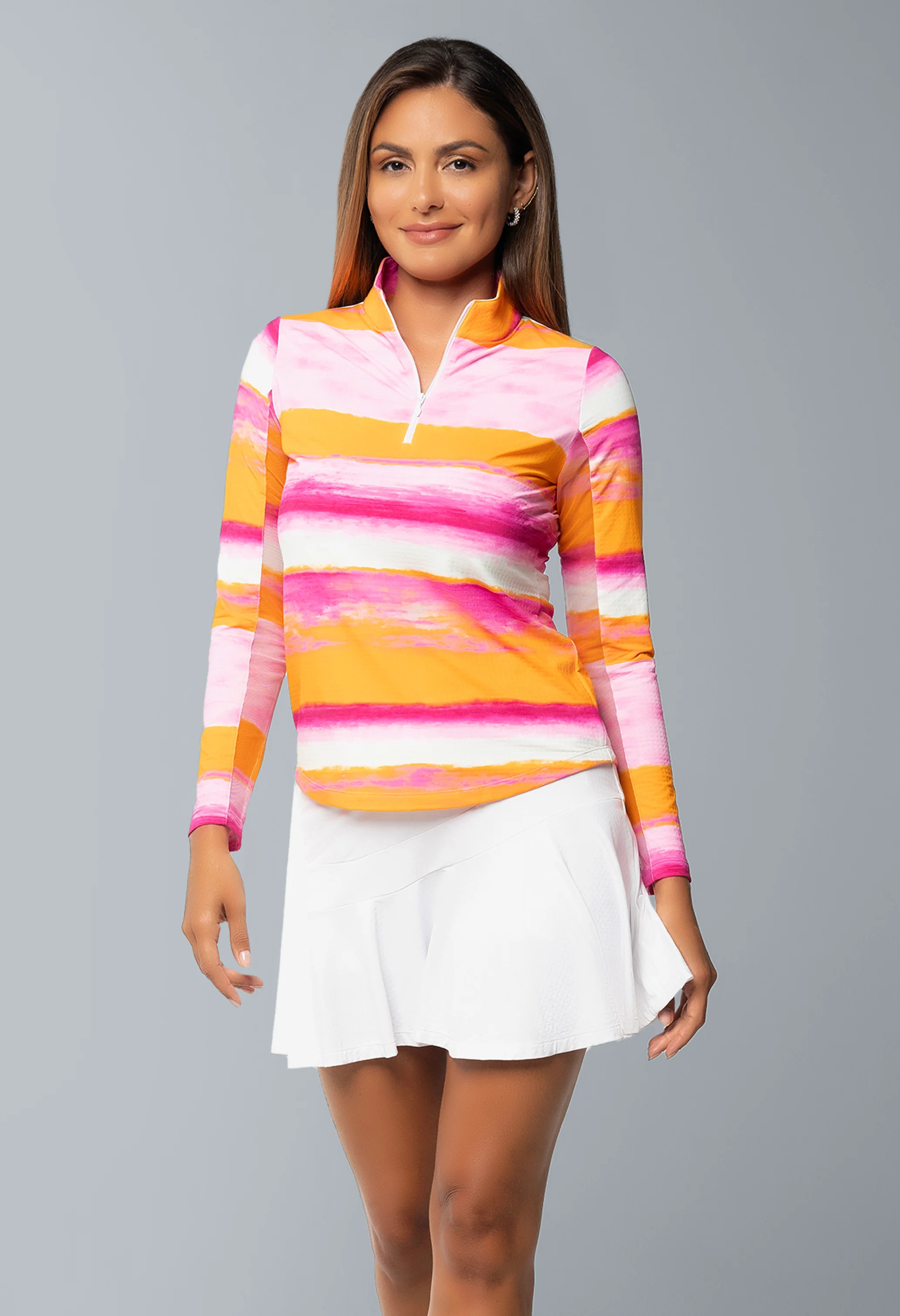 Amy Print Long Sleeve Mock Neck Top – 10088 | IBKÜL | IBKUL