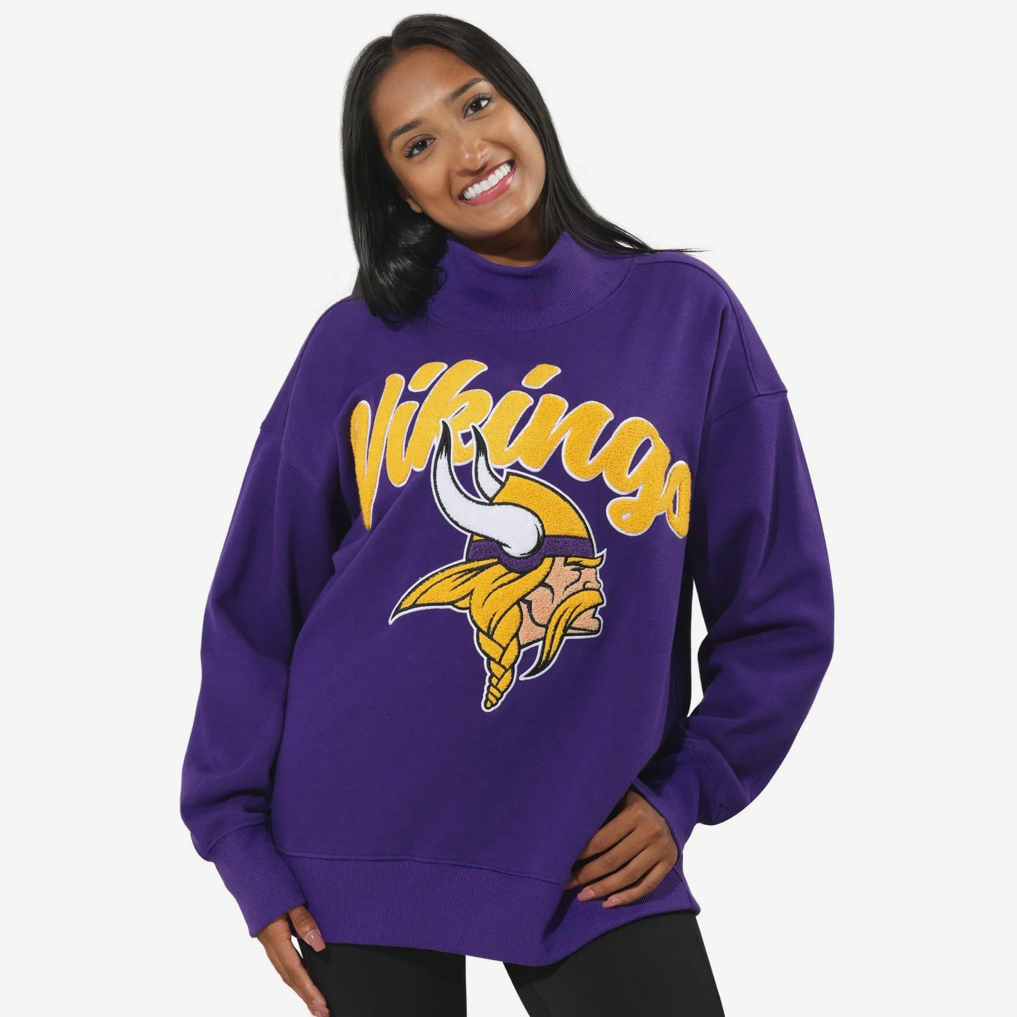 Minnesota Vikings Chenille Logo Oversized Mockneck Sweatshirt | FOCO inc