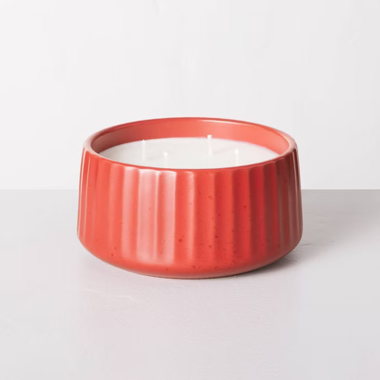 4-Wick Fluted Ceramic Balsam & Berry Seasonal Jar Candle Red 24oz - Hearth & Hand™ with Magnoli... | Target
