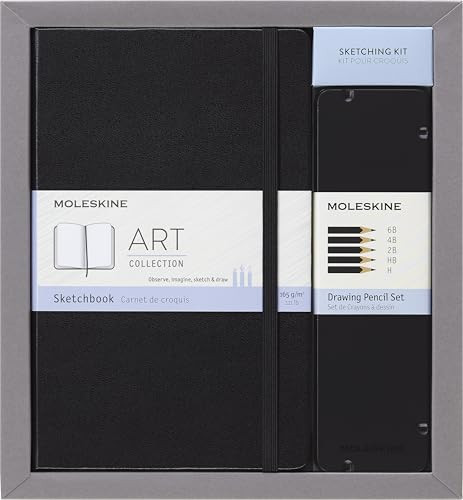 Moleskine Art Collection Sketching Kit - Sketchbook Large + Drawing Pencils Set, Large, Plain, Black, Hard Cover (5 x 8.25) 104 Pages | Amazon (US)